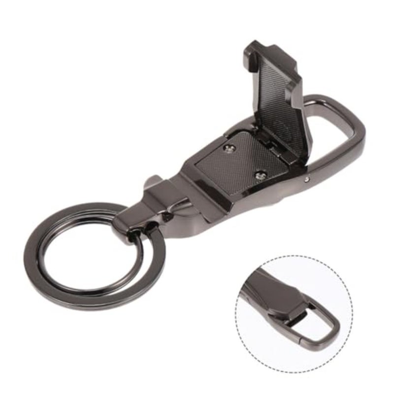 Portable Metal Key Chain with Push Spring Decorative Dog Leash Stand Space Saving Key Ring Holder Easy Access Black Waist - Image 3