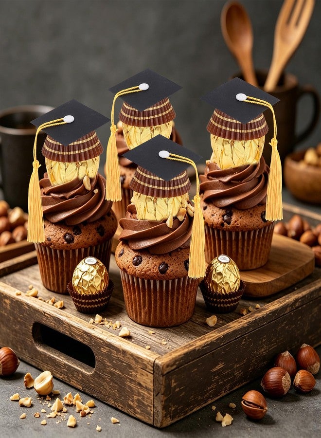 Nelisylux 50Pcs Graduation Cap Chocolate Decorations,Graduation Cupcake Toppers Chocolates Candy Mini Graduation Cap Decorations with Tassel Cake Topper Graduation Party Favors Graduation Decorations 2026 Black - Image 3