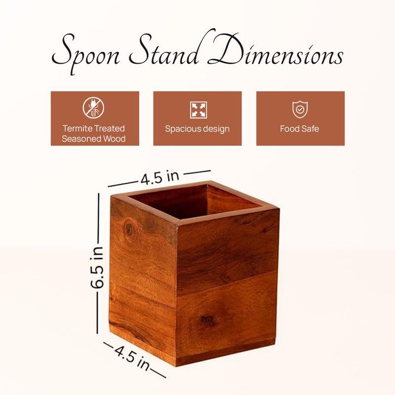 nestroots Wooden Cutlery Holder Spoon Stand For Kitchen | 6.5 Inch Brown | Cutlery Holder For Dining Table | Wooden Caddy Storage Organiser Stand Caddy Holder | Stylish & Functional Kitchen Décor - Image 2