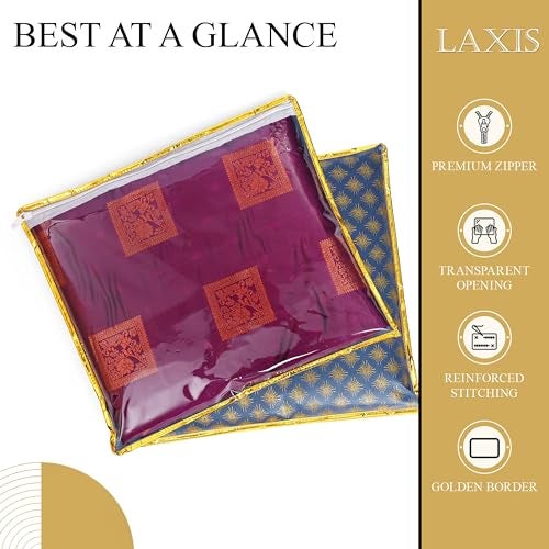 LAXIS® Single Saree Cover, Saree Bags, Transparent Saree Covers with Zip for Storage, Dust & Waterproof, Wardrobe Saree Packing, Size-36x42x2 CM (Pack of 10, Navy Blue) - Image 4