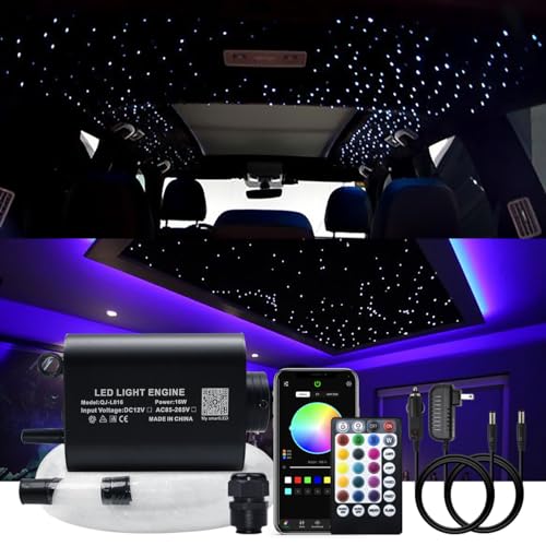 AKEPO 16W RGBW Fiber Optic Lights for Car & Home Music+APP Control Star Ceiling Light Kit, Sound Sensor Light Source with 28key RF Musical Remote and Fiber Cable 400pcs 0.75mm 6.5ft/2m - Image 1
