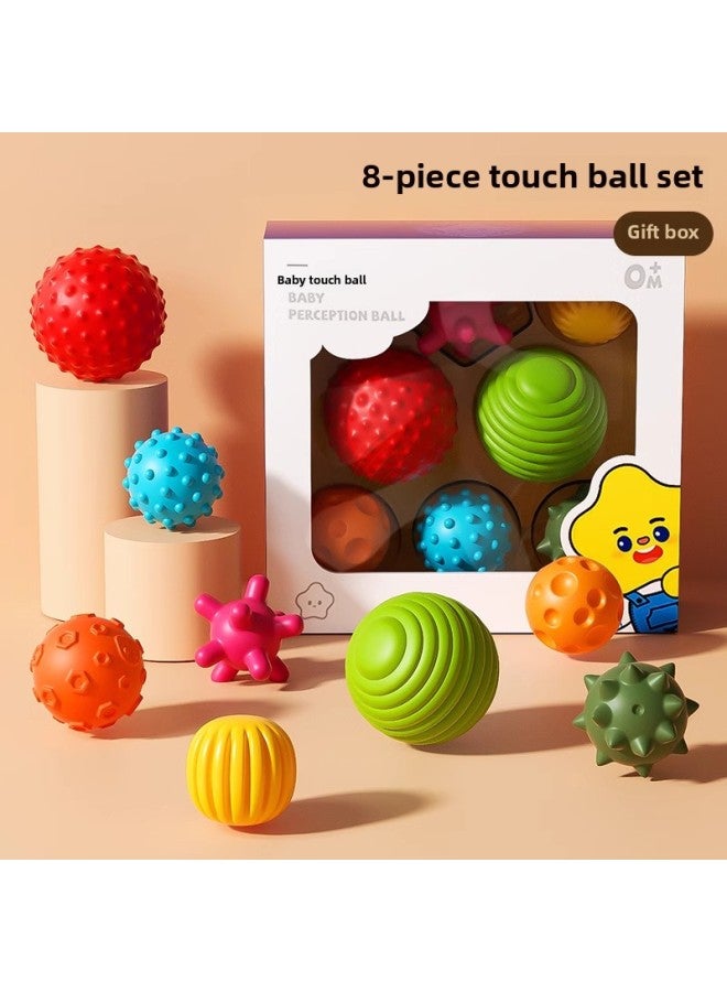 Loquat Newborn Gift Rattle Baby Toy 1 Year Old Soothing Gift Box 0-3 Months Baby Bite Touch Ball Massage Ball-Color:【touch Ball Set Of 8】 Color Box Version - Image 1