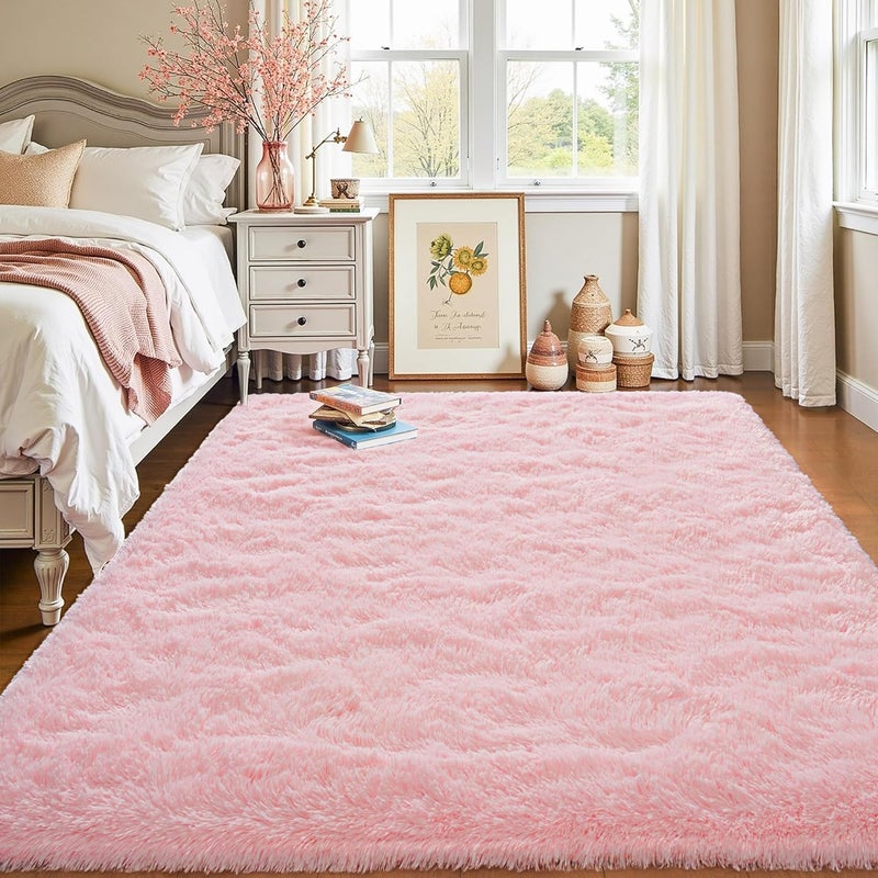 Keeko Fluffy Pink Area Rugs for Bedroom Girls Room, 6x9 Cute Shag Fuzzy Large Kids Room Rugs Living Room Soft Furry Bedroom Carpet Indoor Bedside Rug for Nursery Teen Baby Dorm Decor - Image 3
