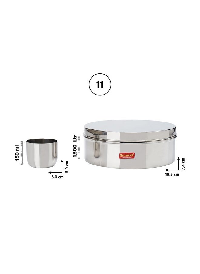 Sumeet - Sumeet Stainless Steel Flat Masala (Spice) Box/Organiser With Stainless Steel Lid, 7 Containers And Small Spoon Size 11 (1.5Ltr) (18.5Cm), Beige - Image 1