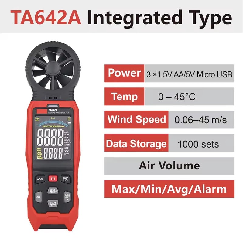 TA642A مقياس سرعة الرياح عالي الدقة من نوع USB قابل للفصل - Image 3