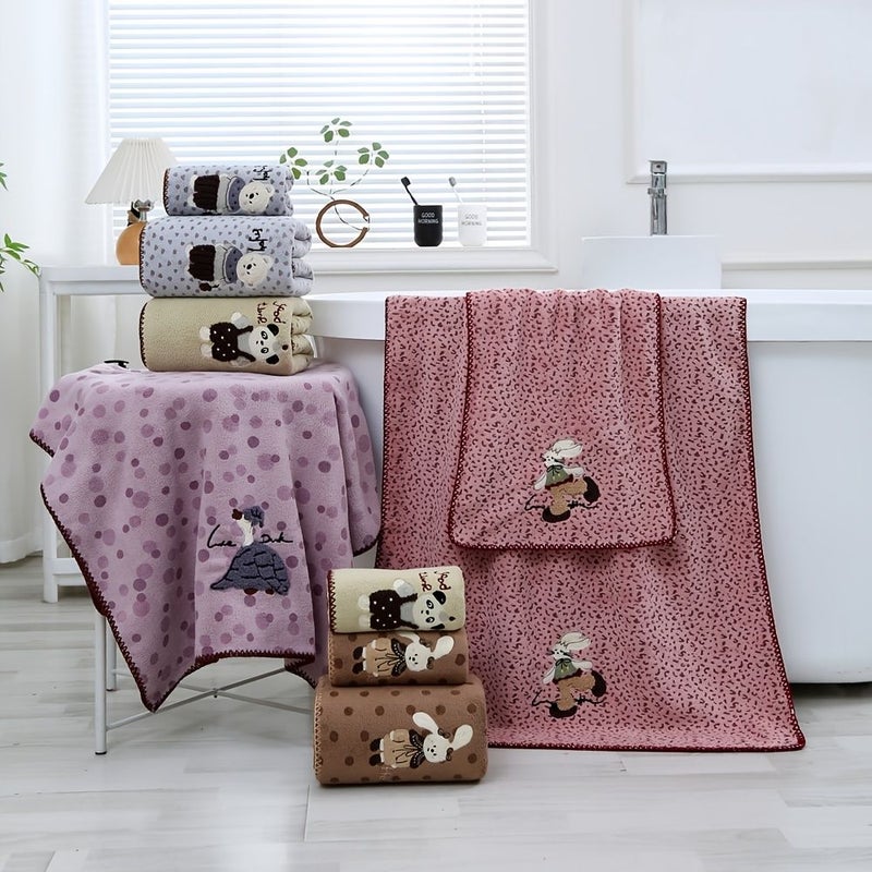Purple Bobo Swan Large Bath Towel Soft Absorbent Quick Drying Printed Cartoon Design Gift For Face Drying Hair Drying 13 78in 29 53in - Image 2