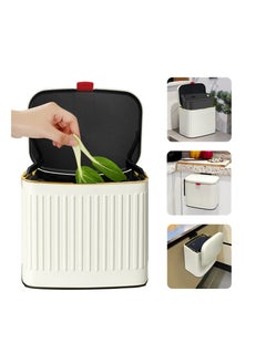 Excefore Kitchen Trash Can with Lid, 1.05 Gallon Gallon Kitchen Compost Bin, Hanging Small Trash Can with Lid, for Suitable Cupboard, Bedroom, Office, Camping, Waste Basket (4L Ivory White)  - Image 1