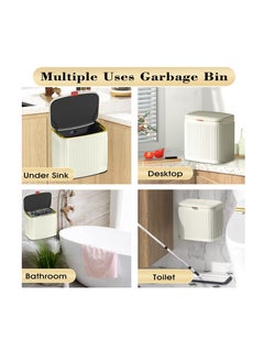 Excefore Kitchen Trash Can with Lid, 1.05 Gallon Gallon Kitchen Compost Bin, Hanging Small Trash Can with Lid, for Suitable Cupboard, Bedroom, Office, Camping, Waste Basket (4L Ivory White)  - Image 5
