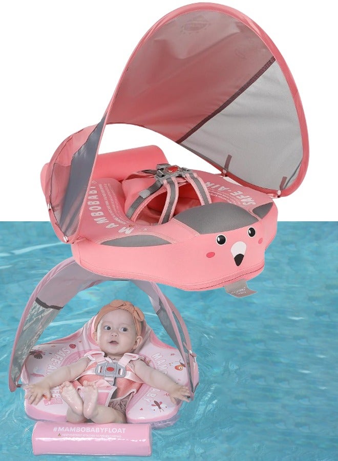 Mambobaby Baby swimming float Baby Pool Float 3 Months-4 Years Baby Float with Canopy Tail and Harness Non-Inflatable Infant Pool Float with Sunshade Waterproof and Quick Drying Suitable for Pool(Pink) - Image 1