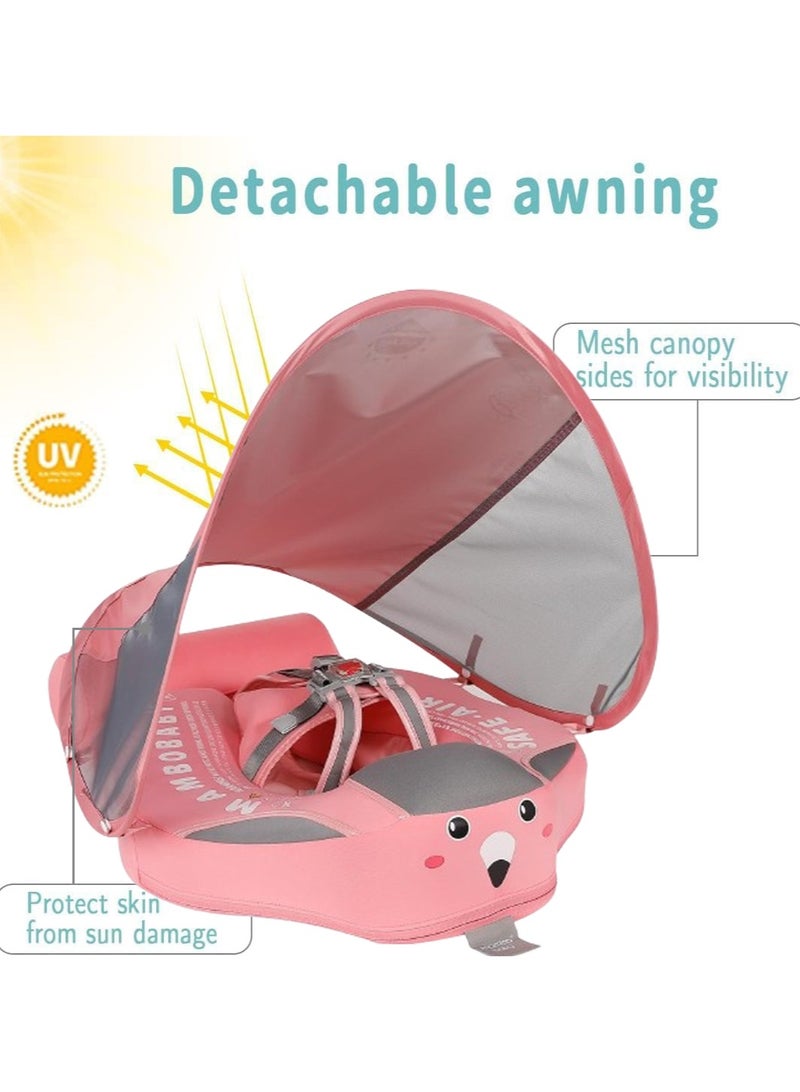 Mambobaby Baby swimming float Baby Pool Float 3 Months-4 Years Baby Float with Canopy Tail and Harness Non-Inflatable Infant Pool Float with Sunshade Waterproof and Quick Drying Suitable for Pool(Pink) - Image 2