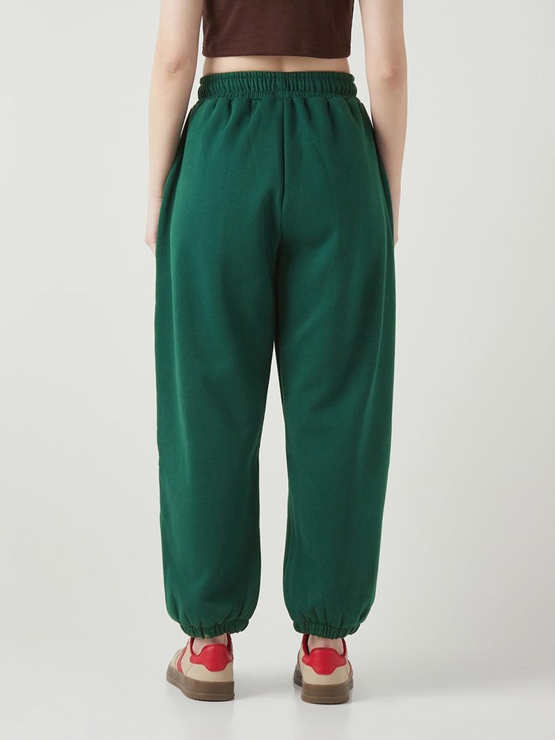 Bewakoof Women's Solid Super Loose Fit Poly Cotton Joggers_649928_Green_M - Image 4