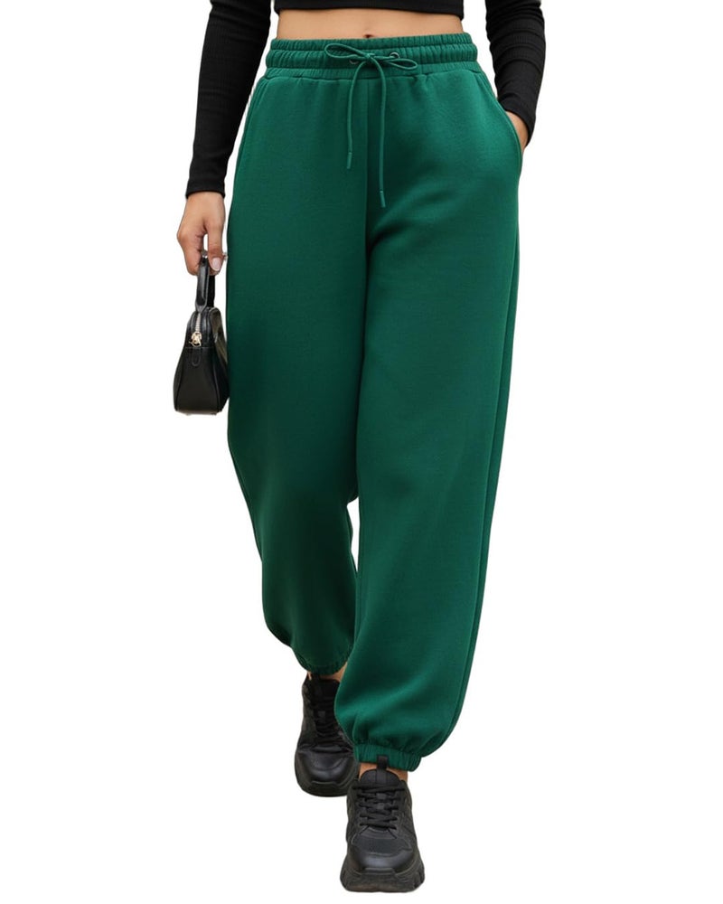 Bewakoof Women's Solid Super Loose Fit Poly Cotton Joggers_649928_Green_M - Image 2