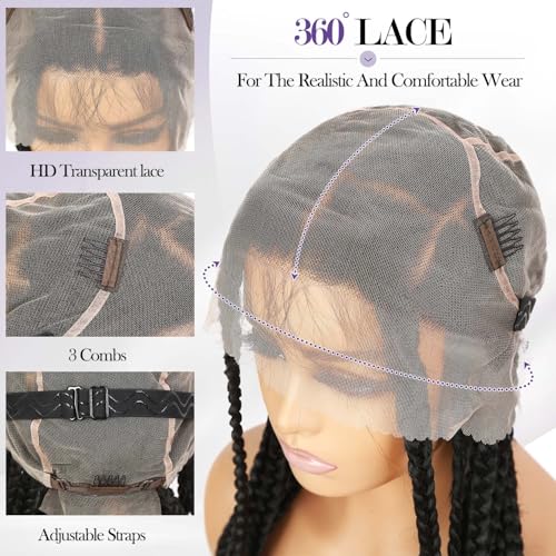 Fancy Hair Full Lace Jumbo Braided Wigs for Black Women Glueless Long Knotless Box Braided Wig for African American Women Black 32 - Image 3