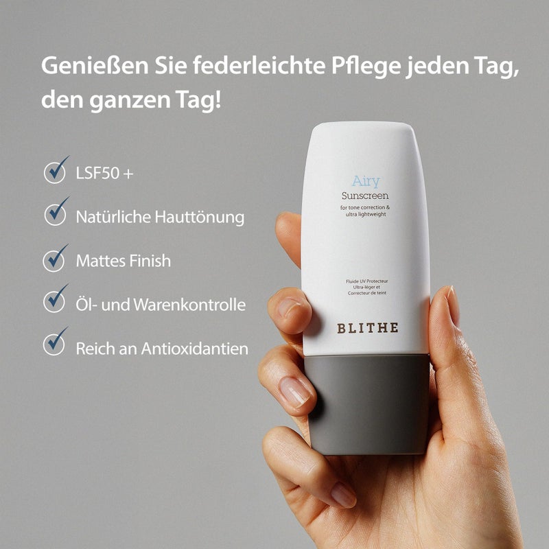 Blithe بلاث واقي شمس هوائي خفيف - واقي شمس كوري لتصحيح اللون، لمسة غير لامعة، التحكم في الزهم SPF 50+ PA++++ (1.69 أونصة) - Image 2