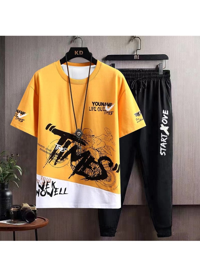 Men's sports trousers two-piece summer casual suit men's thin trendy short-sleeved t-shirt trousers suit - Image 2