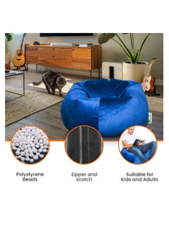 ANDERSON ANDERSON Ultra Soft Medium Luxury Velvet Bean Bag Chair Filling with Beans Highly Comfortable Suitable For Kids And Adults Dark Blue Colour  - Image 3