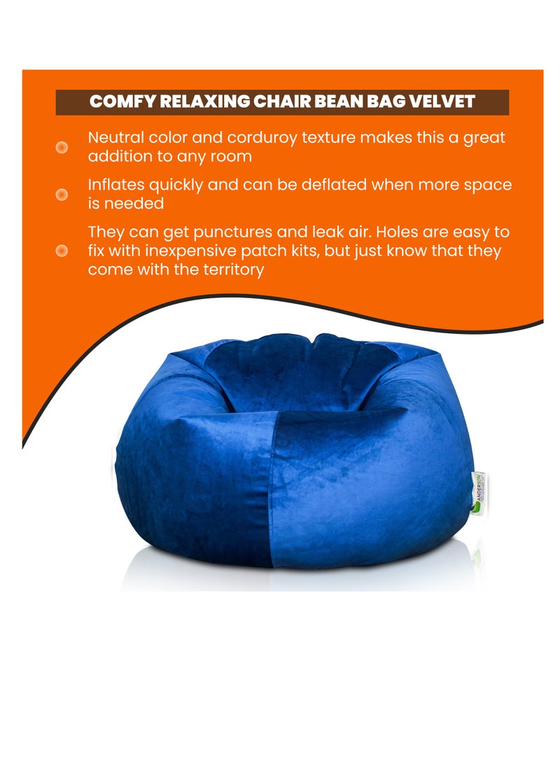 ANDERSON Ultra Soft Medium Luxury Velvet Bean Bag Chair Filling with Beans Highly Comfortable Suitable For Kids And Adults Dark Blue Colour - Image 5