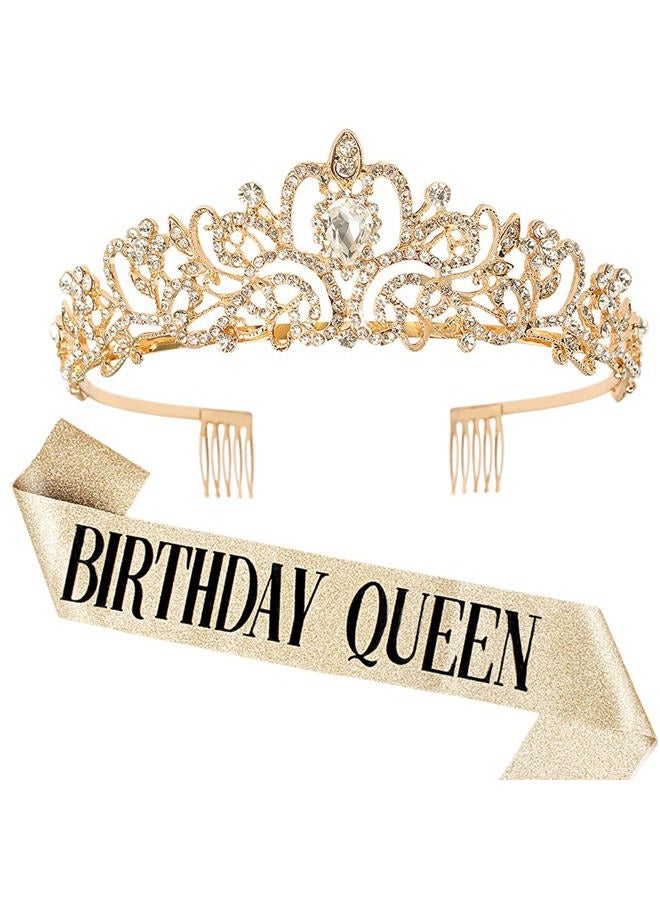 Cocide "Birthday Queen" Sash & Rhinestone Tiara Set COCIDE Silver for Women Birthday Decoration Kit Headband for Girl Glitter Crystal Hair Accessories for Party Cake Topper - Image 1