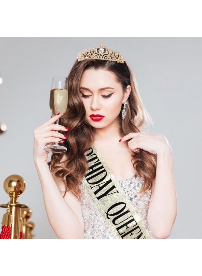 Cocide "Birthday Queen" Sash & Rhinestone Tiara Set COCIDE Silver for Women Birthday Decoration Kit Headband for Girl Glitter Crystal Hair Accessories for Party Cake Topper - Image 4