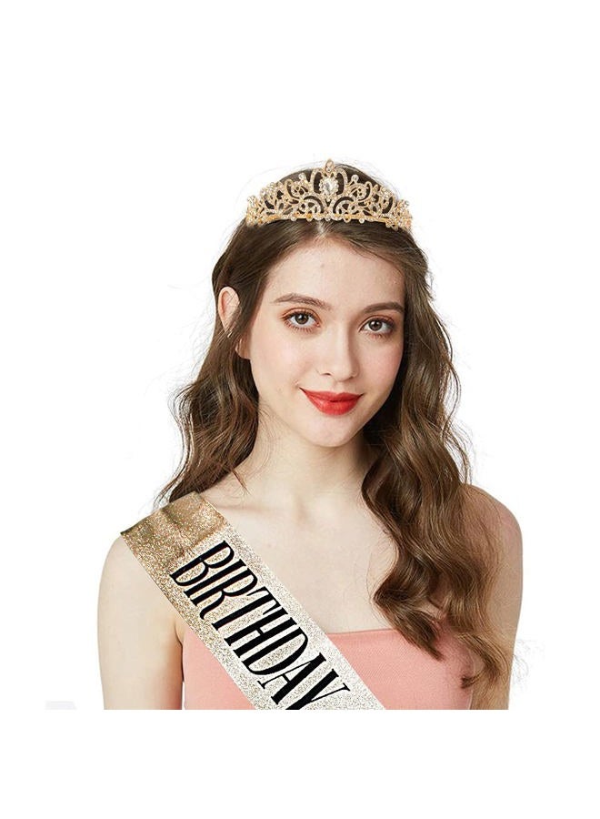 Cocide "Birthday Queen" Sash & Rhinestone Tiara Set COCIDE Silver for Women Birthday Decoration Kit Headband for Girl Glitter Crystal Hair Accessories for Party Cake Topper - Image 2