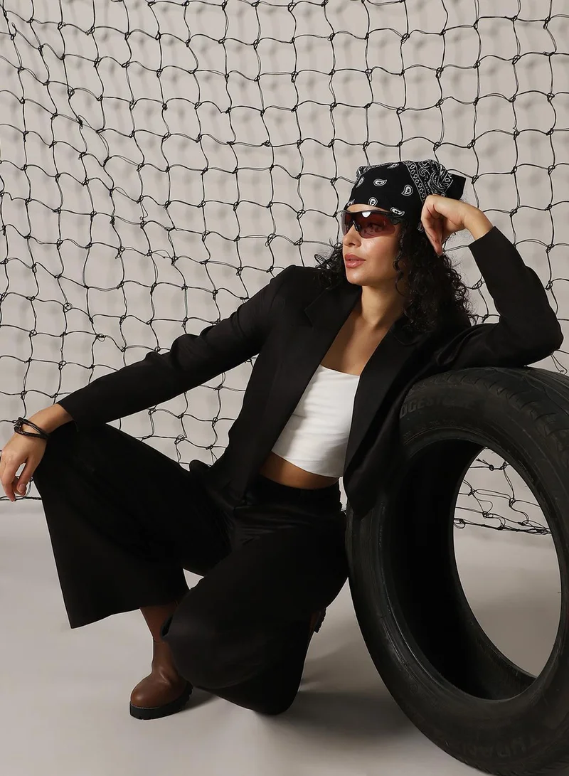 هوبرهولمي بليزر نسائي أسود واسع من مزيج القطن