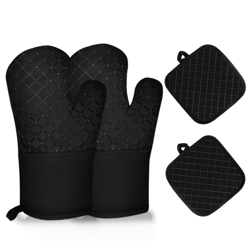 4PCS Oven Mitts and Pot Holders Sets 500F Pot Holders for Kitchen Heat Resistant Oven Gloves AntiSlip Silicone Stripe Oven Mitts Heat Resistant Hot Pads Oven Mits Potholders for Kitchens Black