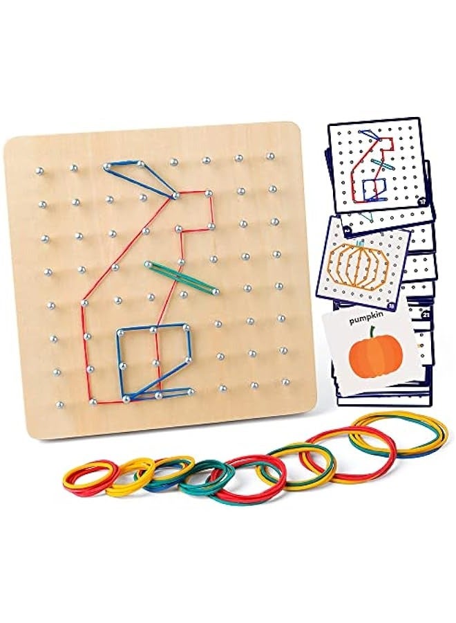 DURKU Wooden Geoboard Educational Toy with 30 Pattern Cards and Latex Bands - STEM Puzzle for Kids - Image 1
