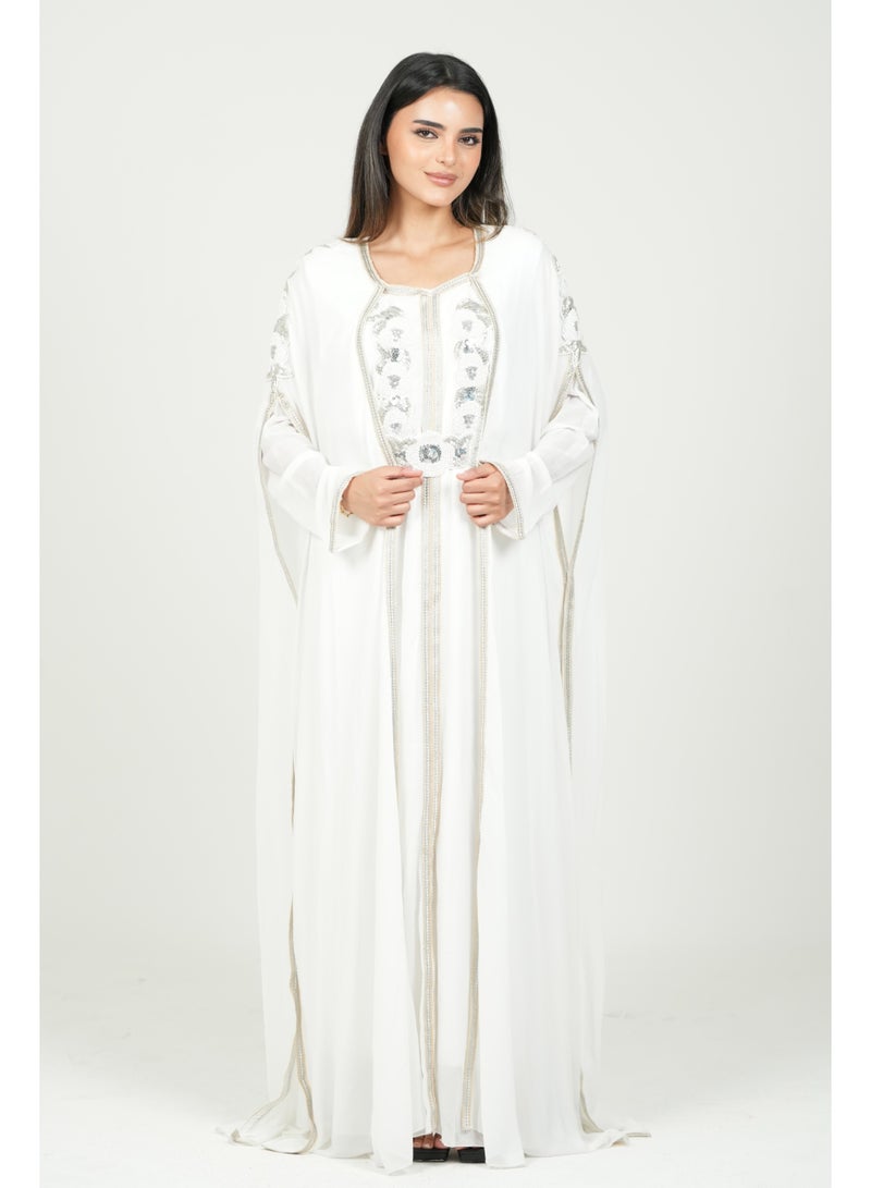 البنت الشرقية قفطان مغربي مطرز فستان مع حزام على الخسر - Image 1