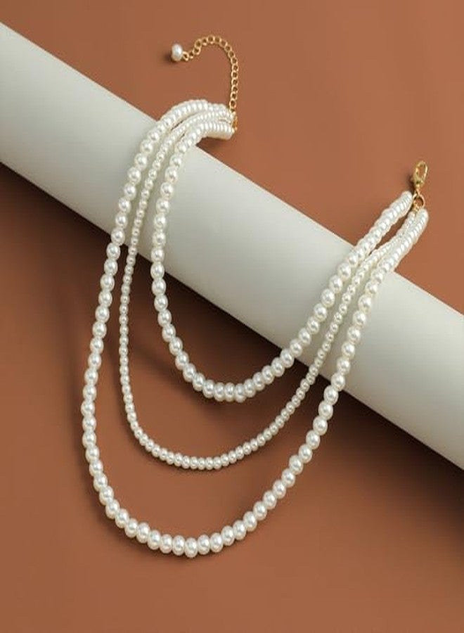 RECTYO GALLERY1Psc Premium Long Layered Pearls Beaded Necklaces for Women Fashion Multi Strand Faux Pearl Choker Stack Statement Necklaces Vintage Costume Triple Layering Jewelry Gifts - Image 4