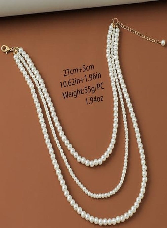 RECTYO GALLERY1Psc Premium Long Layered Pearls Beaded Necklaces for Women Fashion Multi Strand Faux Pearl Choker Stack Statement Necklaces Vintage Costume Triple Layering Jewelry Gifts - Image 3