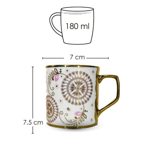Femora Premium Golden Rangoli Design Ceramic Coffee & Tea Cup Set of 4, 180 ML - Image 3