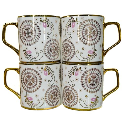 Femora Premium Golden Rangoli Design Ceramic Coffee & Tea Cup Set of 4, 180 ML - Image 5