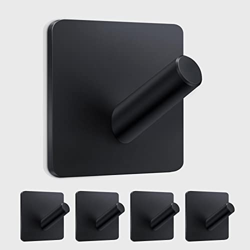 xdgeLoad Heavy Duty Hooks - 5 Pack, Non-Punching Self-Adhesive Wall Hooks for Bathrooms/Coat/Robe/Kitchen, Matte Stainless Steel Black - Image 1