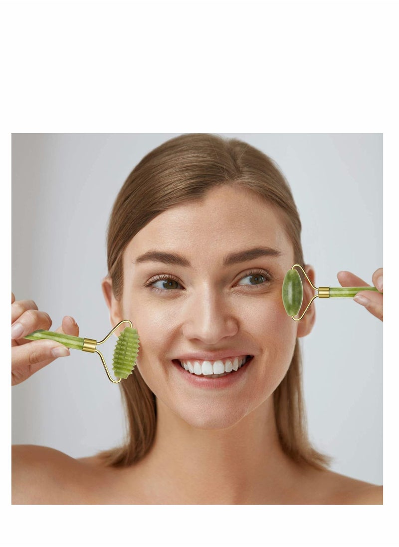 Excefore 4 Pieces Jade Roller Face Massager Gua Sha Gift Kit Eye and Facia Skin Care Tool Reduces Wrinkles and Tightens Skin Natural Real Jade Stone Anti Aging Roller Facial Massager  - Image 4