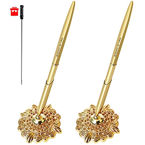 RUTICH Hollow Round Pen Holder Signing Pen Set for Wedding Bridal Engagement Valentine's Day Favors,Golden 2 Pcs… - Image 1