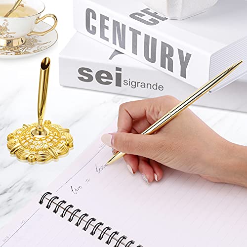 RUTICH Hollow Round Pen Holder Signing Pen Set for Wedding Bridal Engagement Valentine's Day Favors,Golden 2 Pcs… - Image 5