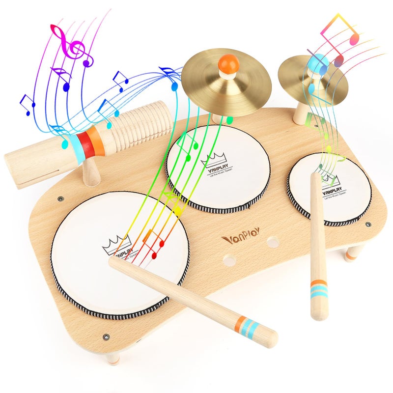 Vanplay Kids Drum Set for Toddlers 3 8 in 1 Montessori Musical Instruments Wooden Musical Toys for Baby Easter Christmas Birthday Gifts for Preschool Learning Music for Boys Girls Age 3 4 5 6 - Image 2