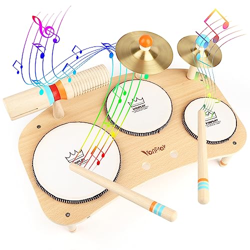 Vanplay Kids Drum Set for Toddlers 3 8 in 1 Montessori Musical Instruments Wooden Musical Toys for Baby Easter Christmas Birthday Gifts for Preschool Learning Music for Boys Girls Age 3 4 5 6 - Image 1