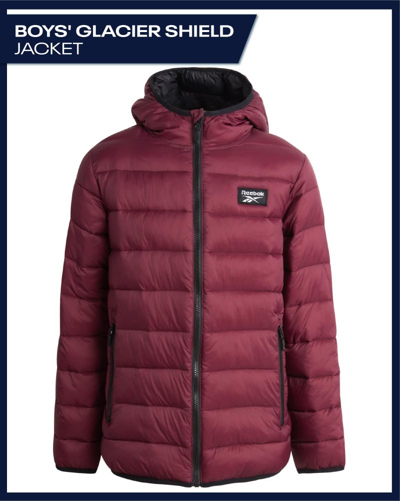 Reebok Boys Winter Coat - Lightweight Insulated Puffer Jacket - Wind & Water Resistant Quilted Hooded Winter Jacket for Boys, Size 14-16, Wine - Image 3