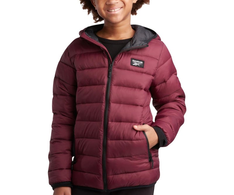 Reebok Boys Winter Coat - Lightweight Insulated Puffer Jacket - Wind & Water Resistant Quilted Hooded Winter Jacket for Boys, Size 14-16, Wine - Image 1