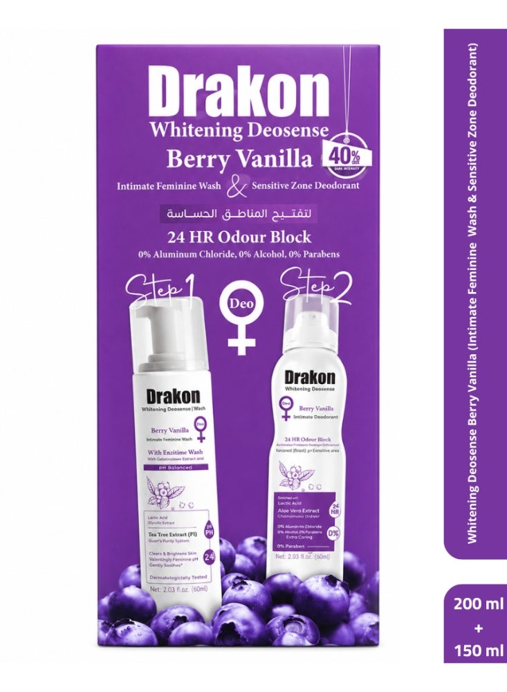 DRAKON Whitening Deosense Berry Vanilla (Intimate Feminine Wash 200 ml & Sensitive Zone Deodorant 150 ml) - Image 1
