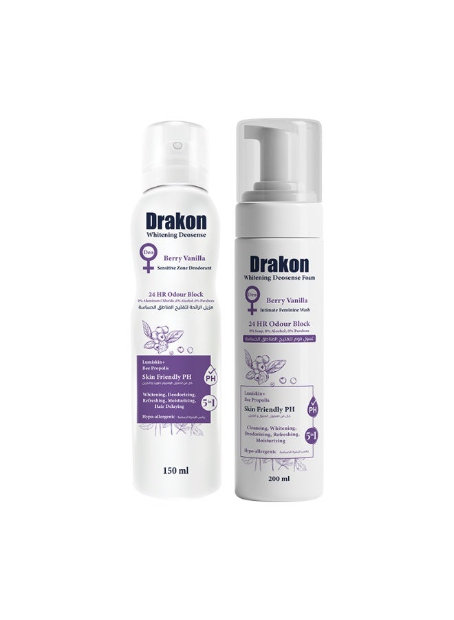 DRAKON Whitening Deosense Berry Vanilla (Intimate Feminine Wash 200 ml & Sensitive Zone Deodorant 150 ml) - Image 2