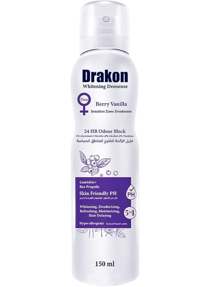 DRAKON Whitening Deosense Berry Vanilla (Intimate Feminine Wash 200 ml & Sensitive Zone Deodorant 150 ml) - Image 4