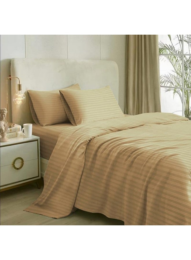 Naksh Bed Sheet Double Bed Queen Size Cotton 210 TC Stripes, Beige | 1 Bedspread for Queen Size Bed (88 x 100 Inch) and 2 Pillow Covers - Image 2