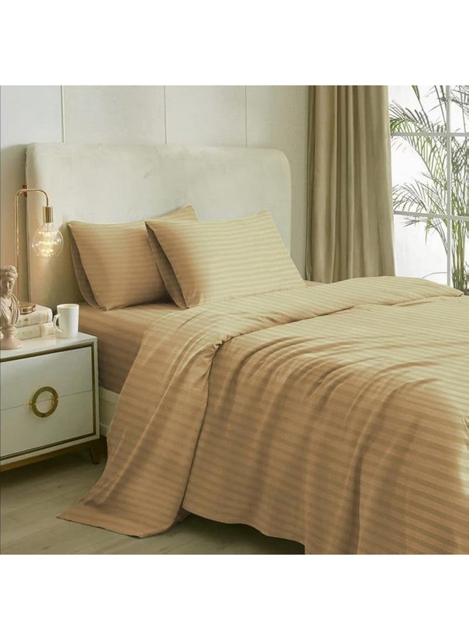 Naksh Bed Sheet Double Bed Queen Size Cotton 210 TC Stripes, Beige | 1 Bedspread for Queen Size Bed (88 x 100 Inch) and 2 Pillow Covers - Image 1