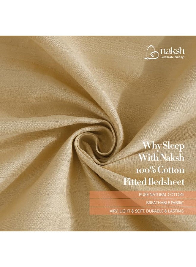 Naksh Bed Sheet Double Bed Queen Size Cotton 210 TC Stripes, Beige | 1 Bedspread for Queen Size Bed (88 x 100 Inch) and 2 Pillow Covers - Image 3