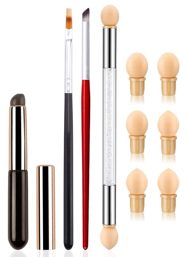 DANNEASY 4pcs Ombre Nail Brush Set with 6pcs Sponge Head, Silicone Nail Brush Nail Sponge for French Nail Tip Acrylic Nail Ombre Brush Gradient Paint Nail Pen Manicure Brushes DIY Tools - Image 1