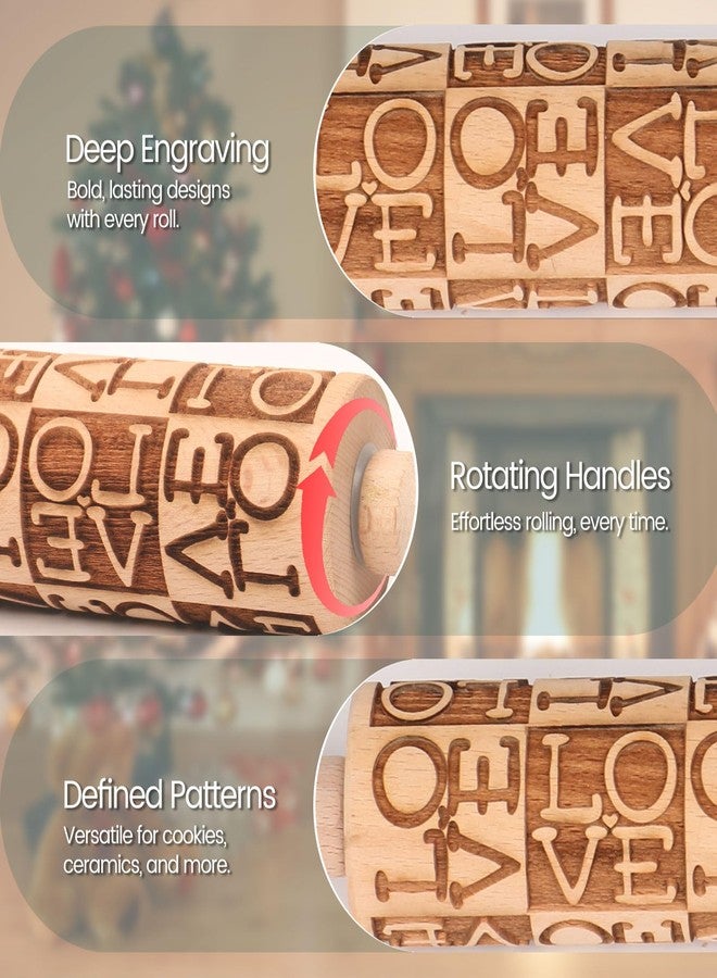 Big Role LOVE Embossed Rolling Pins for Cookies, Wooden Engraved Rolling Pins for Baking, Valentine Patterned Embossing Rolling Pin with Designs Decorative Springerle Cookie Mold Stamp Clay Pattern Roller - Image 3