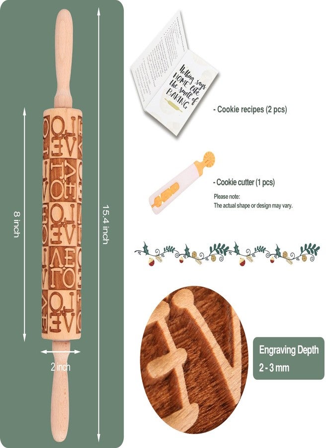 Big Role LOVE Embossed Rolling Pins for Cookies, Wooden Engraved Rolling Pins for Baking, Valentine Patterned Embossing Rolling Pin with Designs Decorative Springerle Cookie Mold Stamp Clay Pattern Roller - Image 4