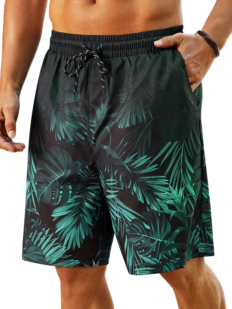 Hardaddy Men's Swim Trunks Quick Dry Bathing Suit Swimming Board Shorts Mesh Lining Hawaiian Beach Swimwear with Pockets Green L - Image 1